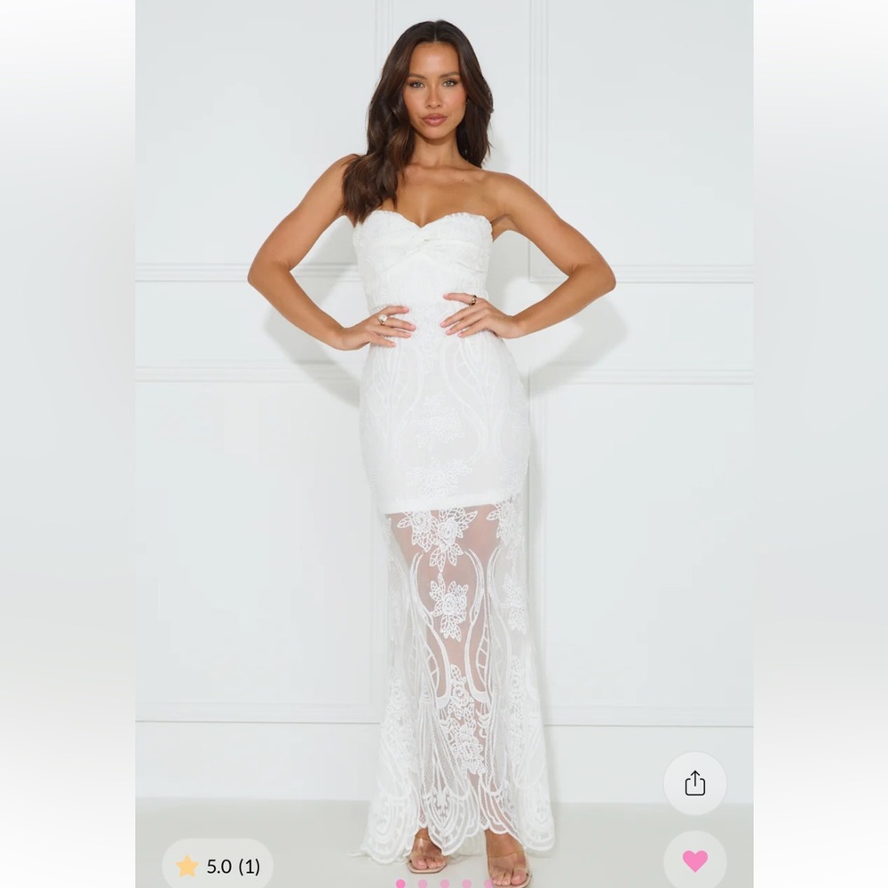 Hello Molly Strapless White Lace maxi Dress (Feelings Are True)